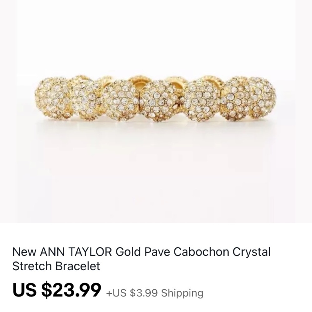 🛍SOLD🛍 on eBay Gold Pave Cabochon Crystal Stretc